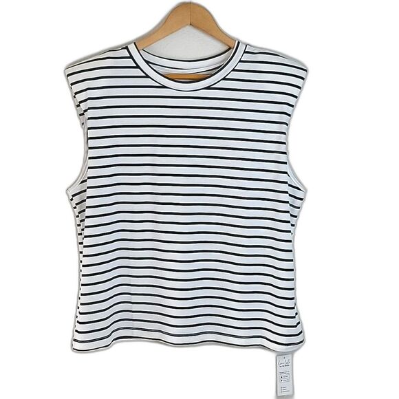 CUPSHE Black White Horizontal Striped Sleeveless Tank Top size L Shoulder Pads - Picture 1 of 14